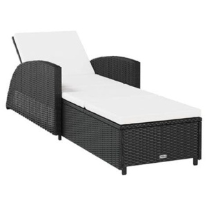Sun Lounger With Cream White Cushion Poly Rattan Black