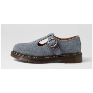 T Bar Washed Denim Suede Flat Shoes