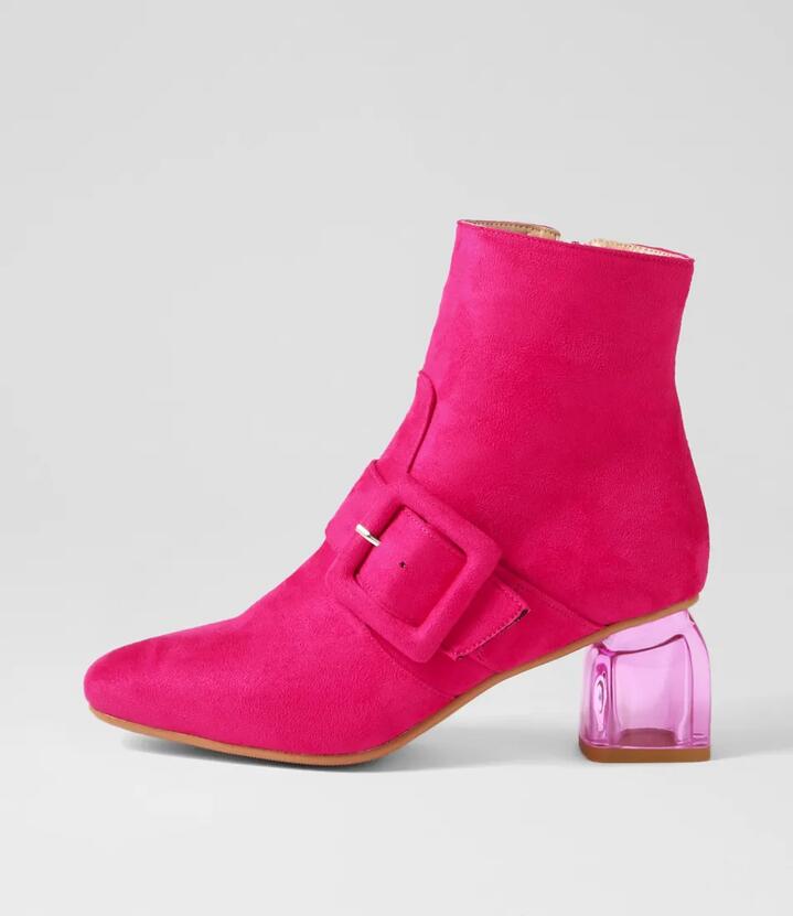 Talulah Hot Pink Microsuede Ankle Boots