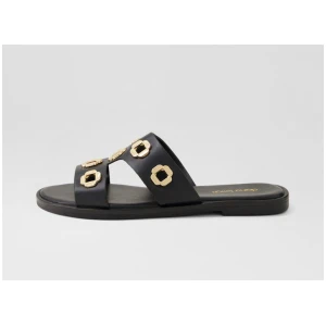 Tarala Black Leather Slides