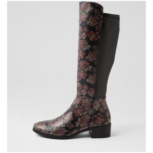 Telli2 Black Floral Stretch Knee High Boots
