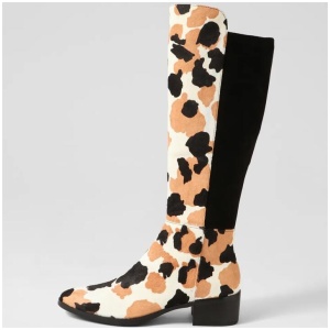 Tetley Black Tan Pony Stretch Microsuede Knee High Boots