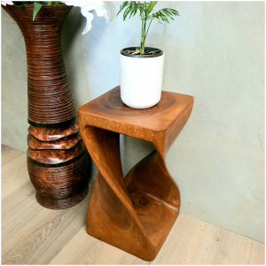 The Twist Raintree Wood Side Table Corner Planet Stand
