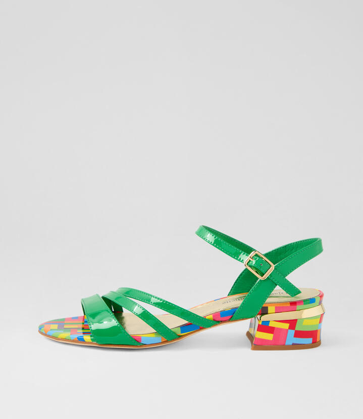 Till Emerald Pink Stripe Patent Leather Sandals