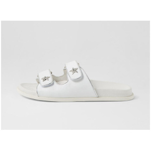 Toloo White Silver Leather Slides
