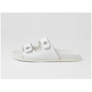 Toloo White Silver Leather Slides