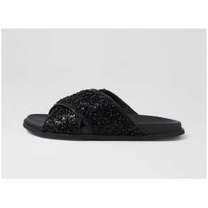 Treppie Black Sequins Leather Slides