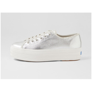 Triple Up Washed Metallic Silver Leather Sneakers