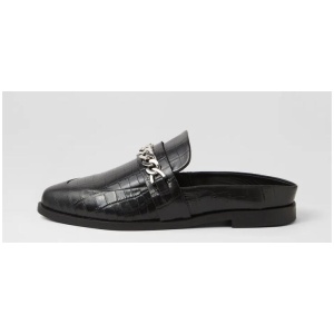 Tuesday Chain Black Croc Silver Leather Flat Shoes