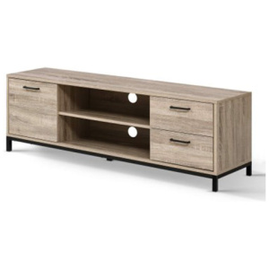 Tv Cabinet Entertainment Unit Industrial Wooden Metal Frame 132 Cm Oak