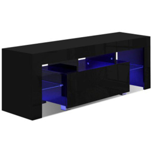 Tv Cabinet Entertainment Unit Stand Rgb Led Gloss 130 Cm Black