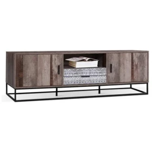 Tv Cabinet Entertainment Unit Stand Storage Wooden Industrial Rustic