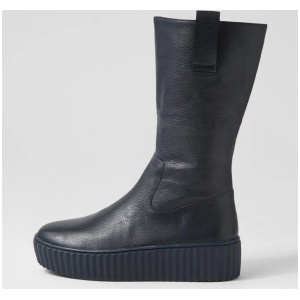 Udid Navy Leather Ankle Boots