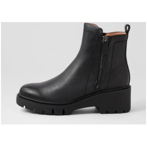 Umee Black Leather Ankle Boots