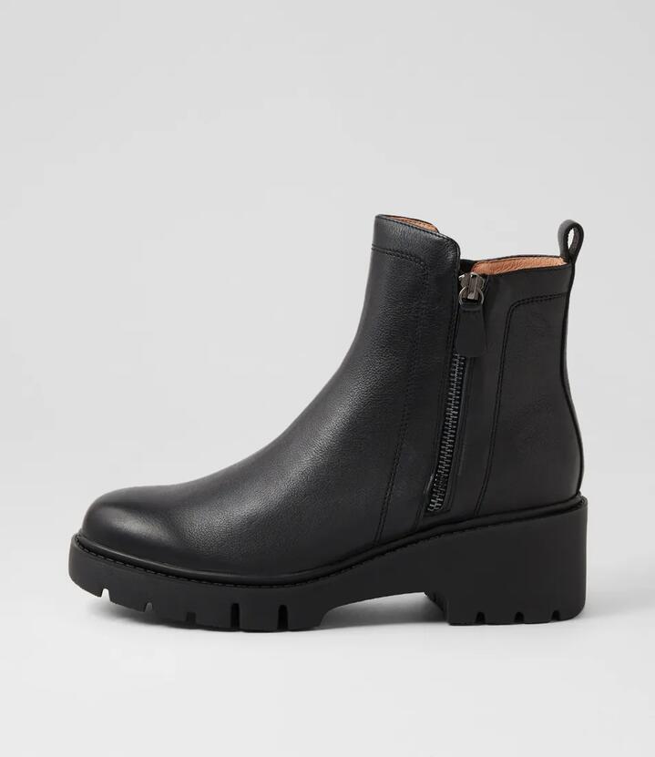 Umee Black Leather Ankle Boots