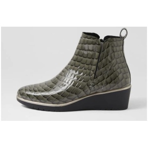 Uria Grey Patent Croc Leather Ankle Boots