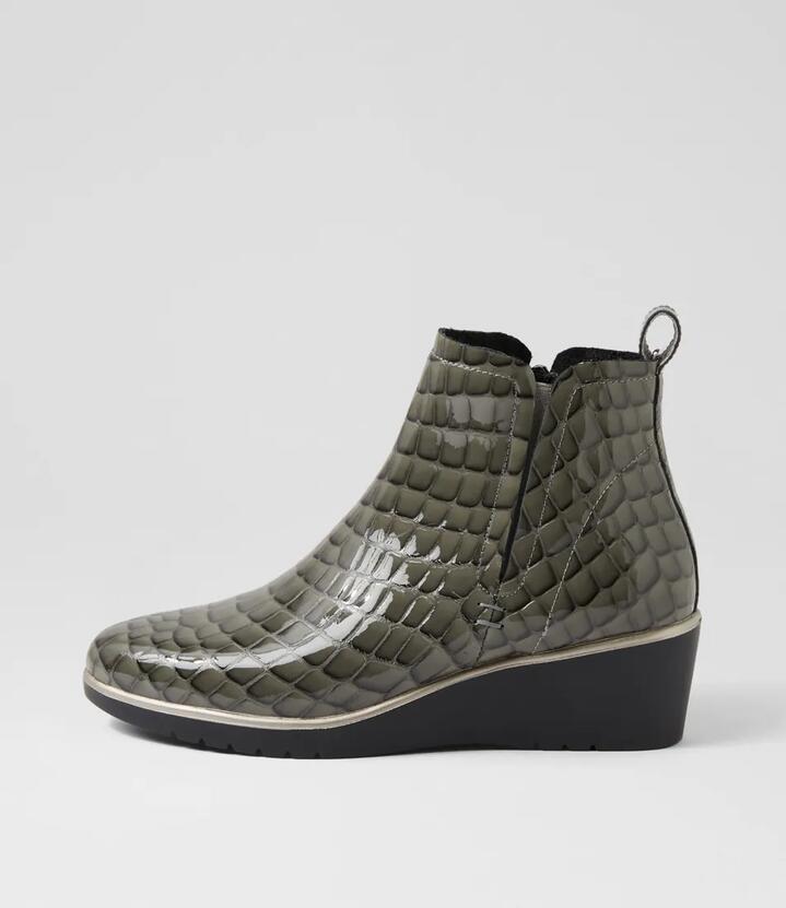 Uria Grey Patent Croc Leather Ankle Boots
