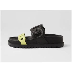 Ursula Light Citrus Black Suede Slides