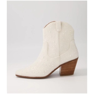 Wagon White Pearl Fabric Ankle Boots