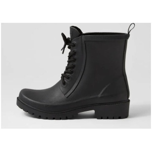 Wells Black Lace Up Gumboots