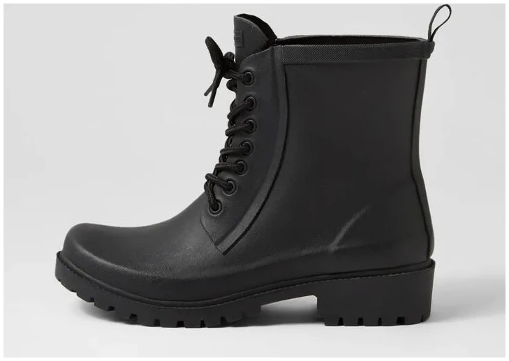 Wells Black Lace Up Gumboots
