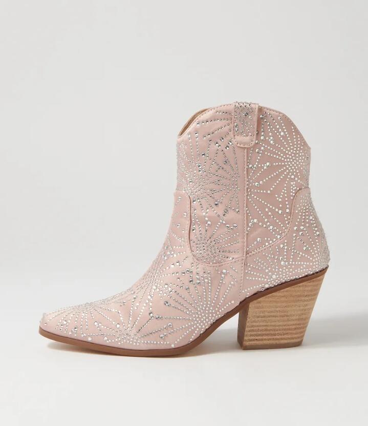 Willowy Nude Jewel Fabric Ankle Boots