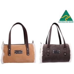 Women Sheepskin Wool Medium Hand Carry Shoulder Strap Zip Barrel Bag - Chestnut / One Size