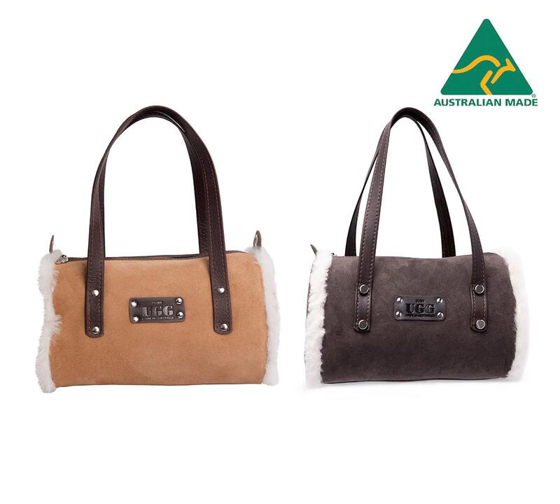 Women Sheepskin Wool Medium Hand Carry Shoulder Strap Zip Barrel Bag - Chestnut / One Size
