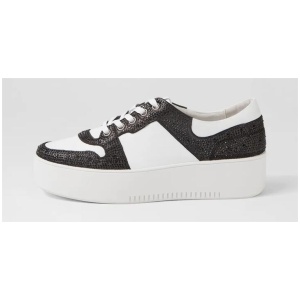 Wonah White Black Leather Jewels Sneakers
