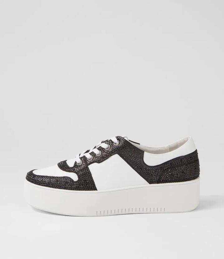 Wonah White Black Leather Jewels Sneakers