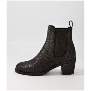 Woso Black Weave Leather Chelsea Boots