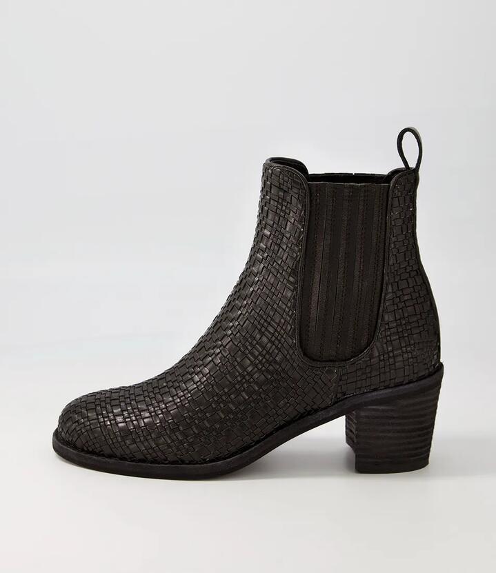 Woso Black Weave Leather Chelsea Boots