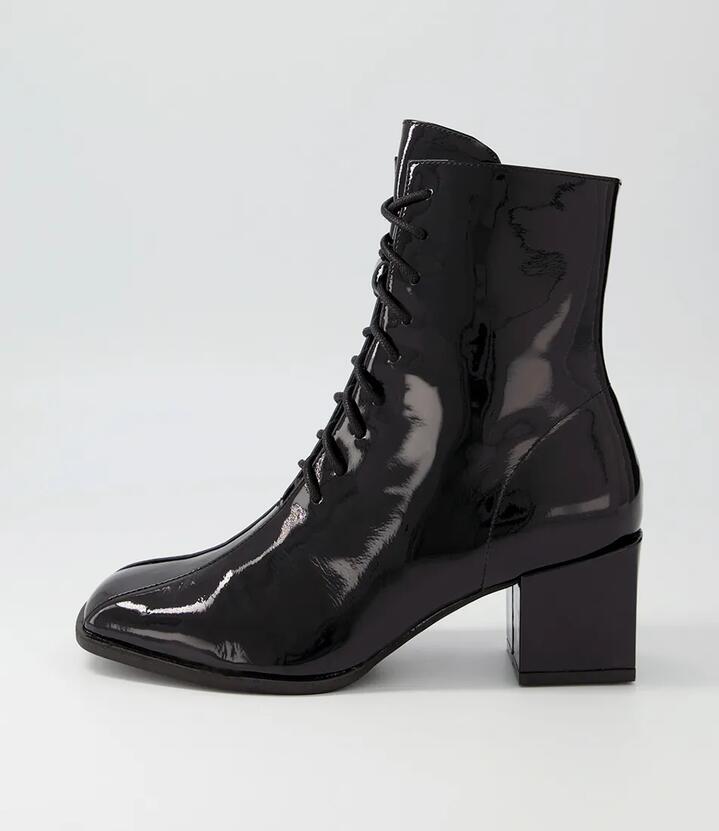 Wycliff Black Patent Leather Lace Up Boots