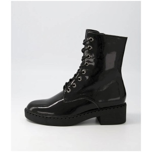 Xetie Black Patent Leather Lace Up Boots