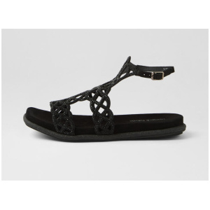 Yasha Black Suede Jewels Sandals