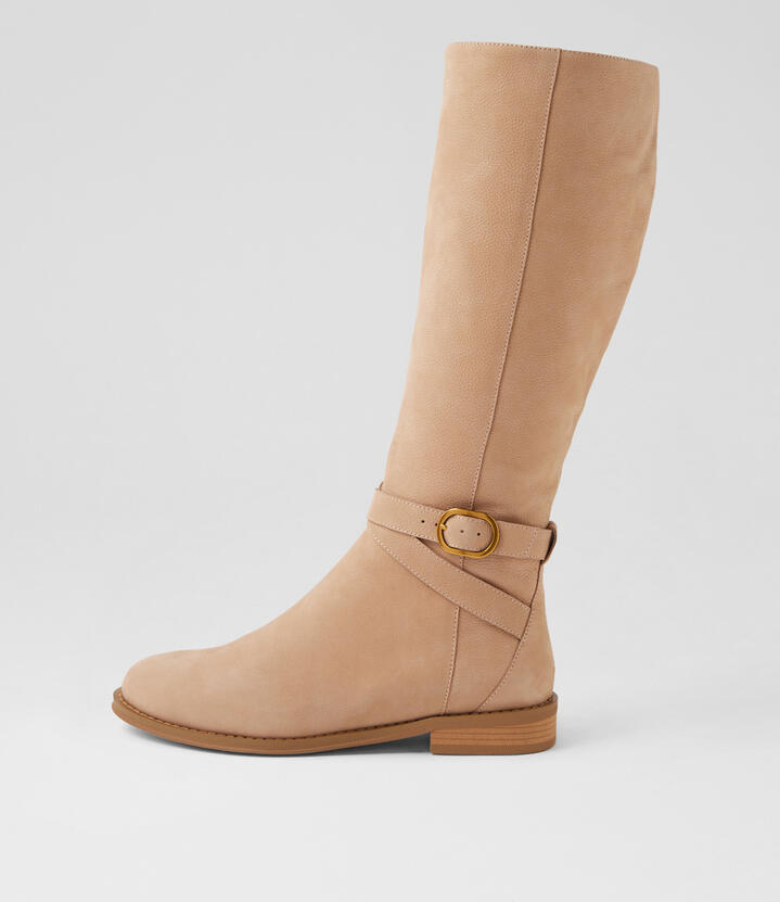 Yashley Camel Tumble Nubuck Knee High Boots