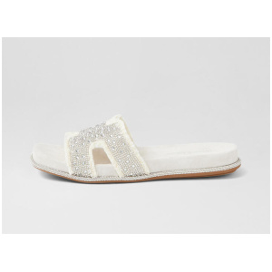 Yieras White Denim Silver Fabric Slides