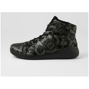 Yorkers Xw Black Grey Print Leather Suede Lace Up Boots