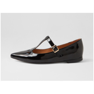 Yulias Black Patent Leather Flat Shoes