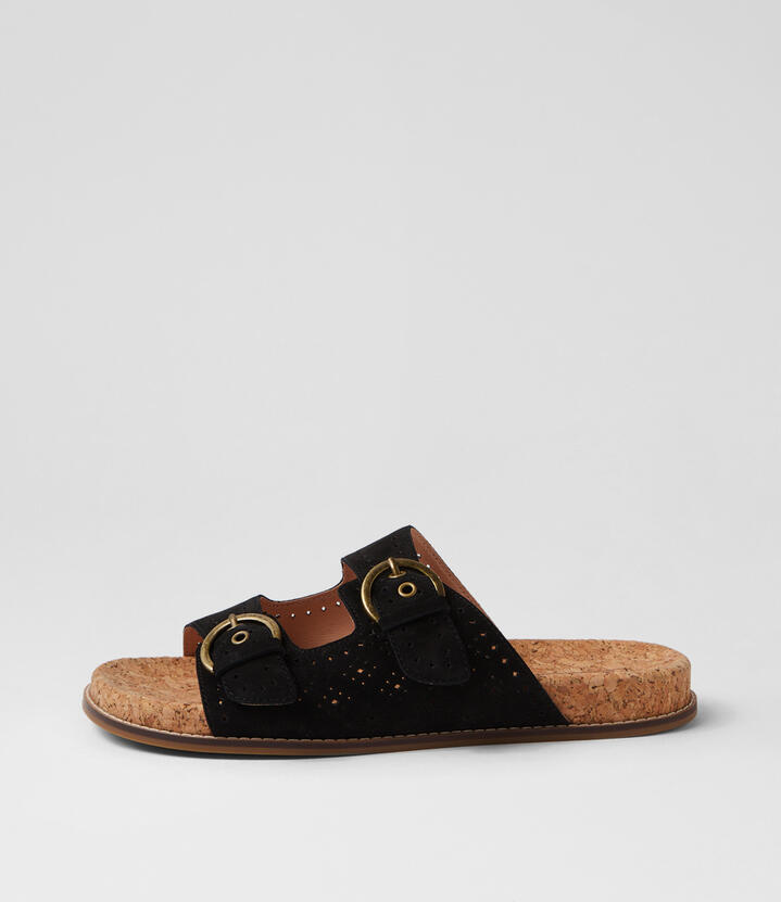 Zelda Black Leather Sandals