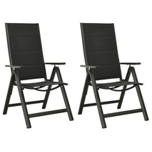 2 Pcs Folding Garden Chairs Aluminium Black And Textilene