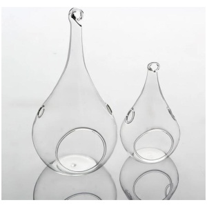 25 Bulk Pack of Hanging Clear Glass Tealight Candle Holder Tear Drop Pear Shape - 12cm High - Terrarium Plant Mini Garden Holder Decor