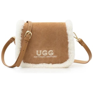 AUSTRALIAN SHEPHERD® Women Fluffy Wool Adjustable Strap Over Shoulder Messenger Bag - Dark Beige / One Size