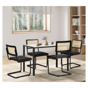 Ailani 4 Seater Black & White Rectangle Dining Table Set Black