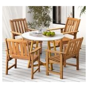 Amaranta 4 Seater White & Natural Outdoor Dining Set Neutral