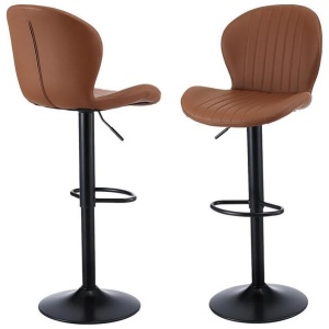 Artiss 2x Bar Stools Kitchen Swivel Gas Lift Counter Chair Shell Leather Brown