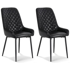 Artiss 2x Dining Chairs Retro PU Leather Kitchen Lounge Cafe Accent Chair Black- BKX2
