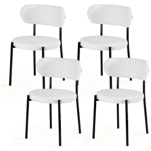 Artiss Dining Chairs Set of 4 Sherpa Boucle White- WHX4