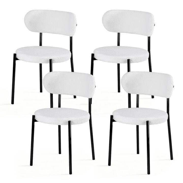 Artiss Dining Chairs Set of 4 Sherpa Boucle White- WHX4