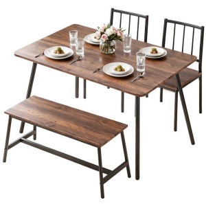 Artiss Dining Table and Chairs Set of 4 Bench Kitchen Furniture Rustic Brown- BH11-BR